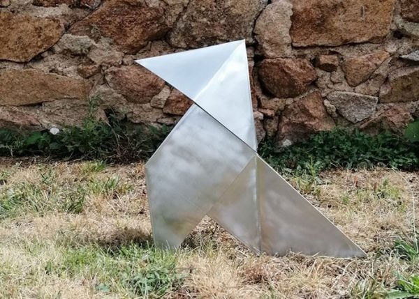 Cocotte origami en zinc naturel, design pour décoration intérieure et extérieure